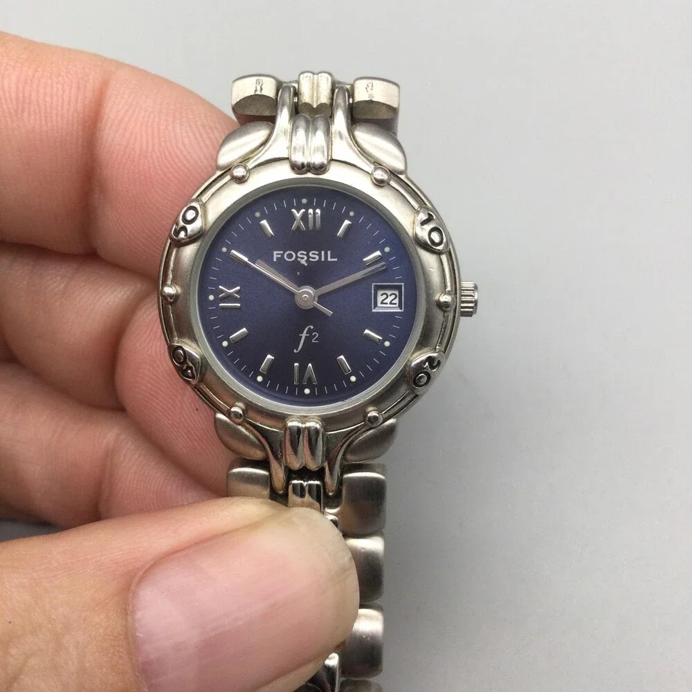 Vintage Fossil ES8070 Womens Watch 25mm Blue Dial Date New Battery 6.25